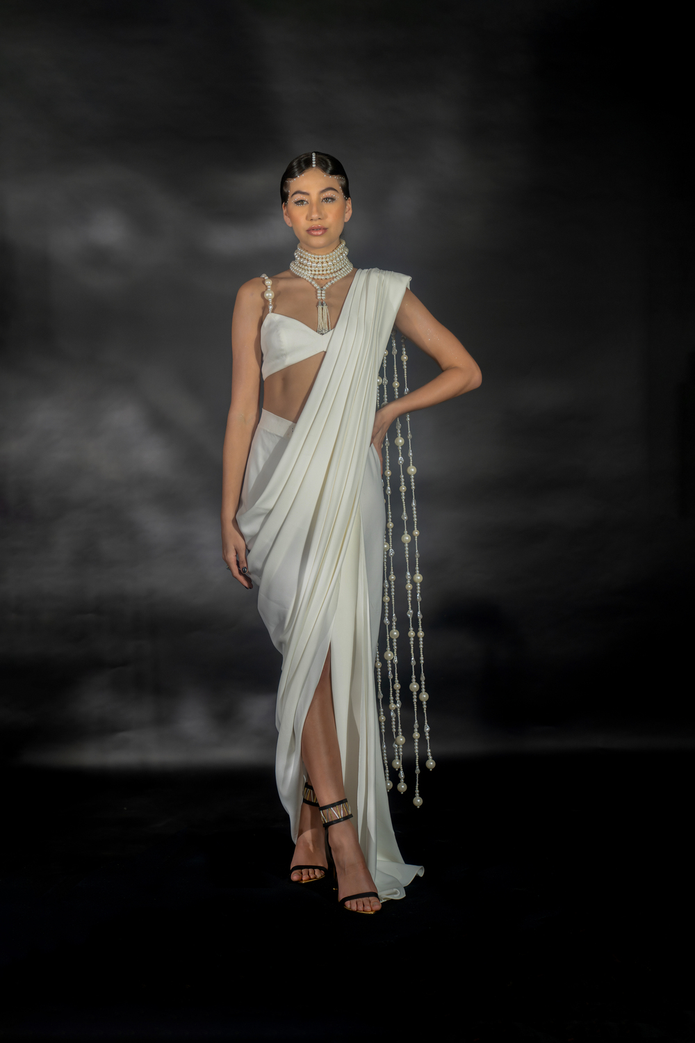 Statement pearl sari by Nikhil Thampi 