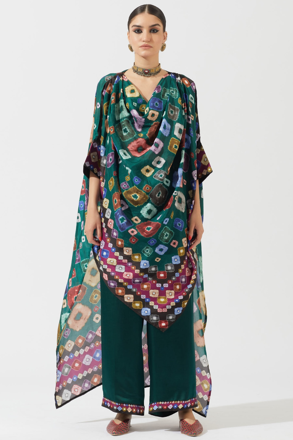 Emerald draped kaftan kurti by Rajdeep Ranawat