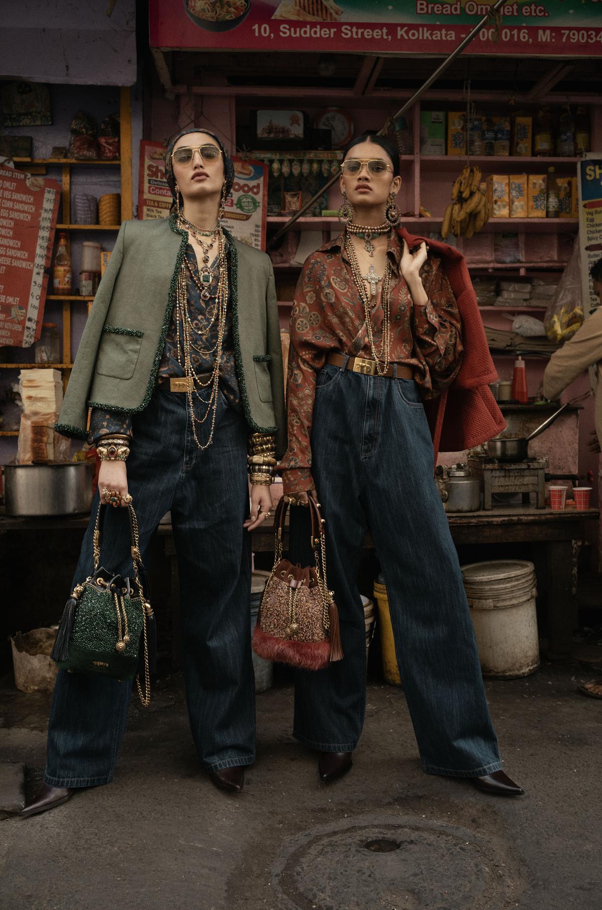 Bohemian grandeur meets modern edge in retro prints, denim and lavish accessories